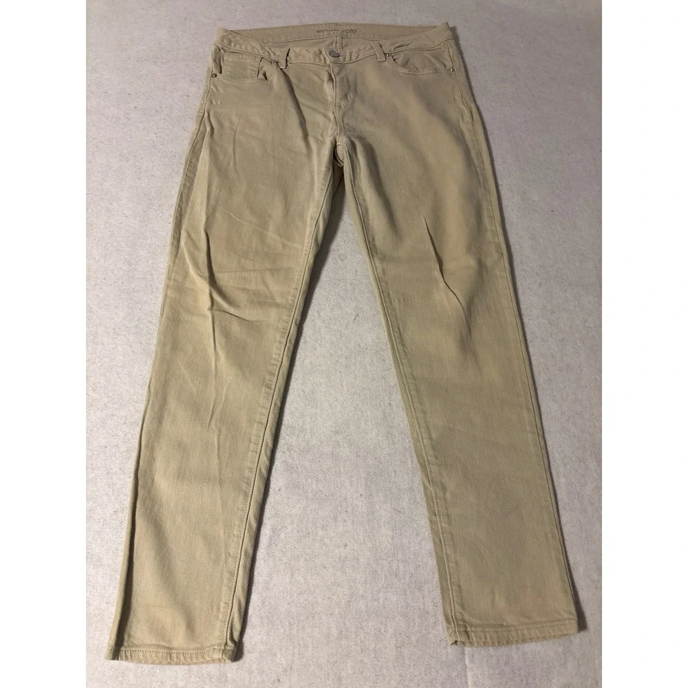 Michael Kors Skinny Jeans Womens SZ10 Tan Khaki Excellent Mid Rise Stretch Pants